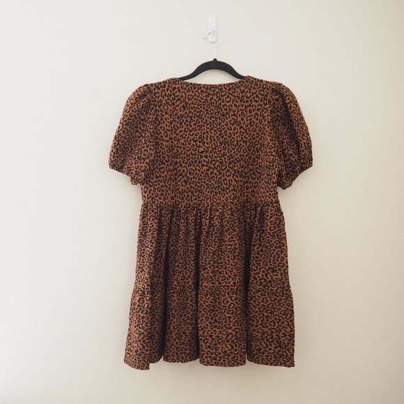 ASOS Design Petite Mini Tiered Smock Dress in Black Brown Leopard Print … - Picture 5 of 5
